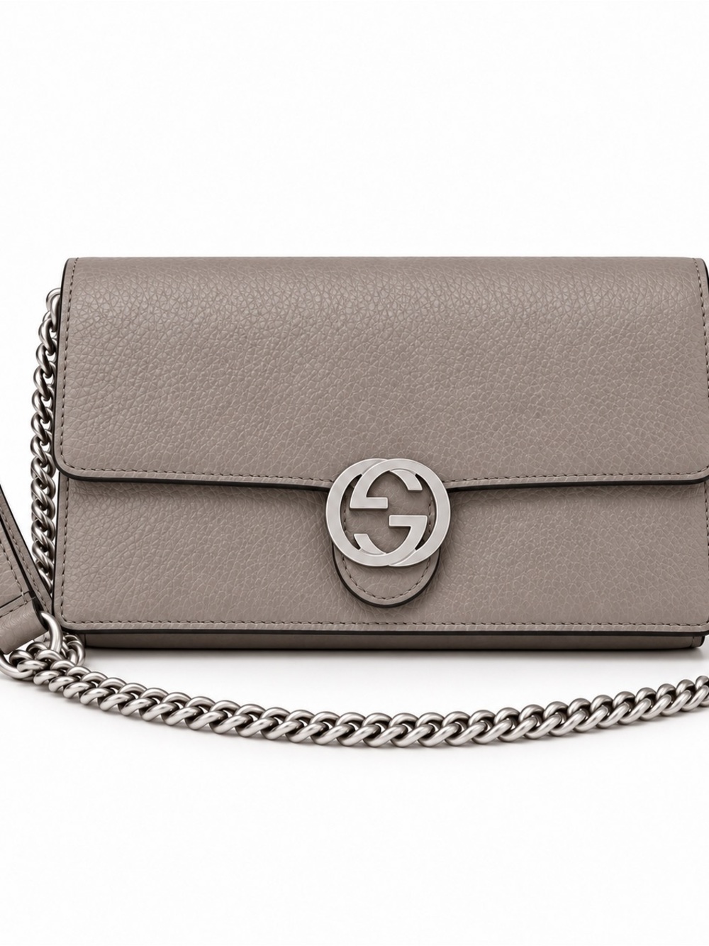 Gucci Grey Interlocking G Leather Chain Wallet